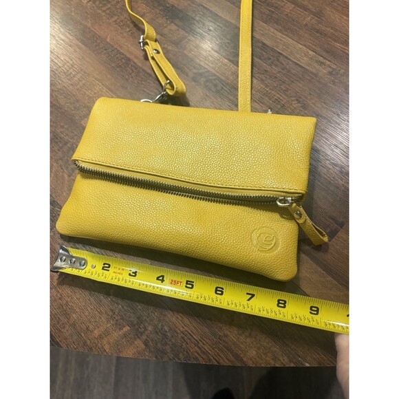 Real Leather Mustard Yellow Pebbled Shoulder Bag with Adjustable Strap - Picture 2 of 8